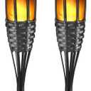 Flickering Flames Torch Solar Lights Handmade Bamboo Outside Flame Lighting Waterproof for Path, Garden, Outdoor Decoration