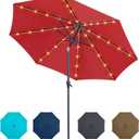 Tempera Solar Patio Umbrella 40 LED Lighted Outdoor Umbrella Table Market Umbrella with Push Button Tilt and Crank, Solar Umbrella with Sturdy Pole&Fade Resistant Canopy, Easy to Set (9ft, rust red)