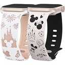 2 Packs Cartoon Engraved Band Compatible with Apple Watch Band 49/46/45/44/42/41/40/38mm Women Two-Tone Cute Soft Silicone Sport Strap for iWatch SE Series 10/9/8/7/6/5/4/3/2/1/Ultra(1/2) (Black Starlight/Starlight Black)