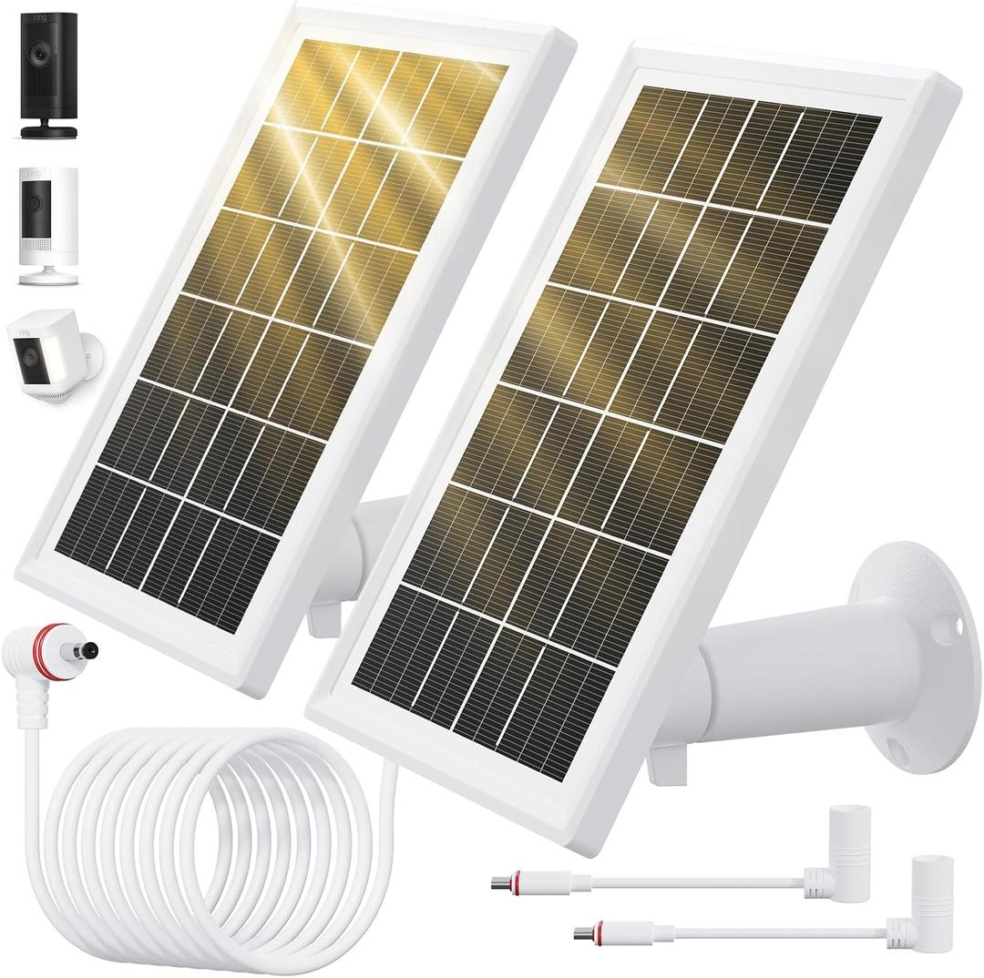 Solar Panel for Ring Camera, 2 Pack solar panels for Ring Security Camera, 5W Solar Panel with 10FT/3M Long Cable Dustproof Waterproof, Solar Charger Compatible with Spotlight & Stick Up Outdoor Cam