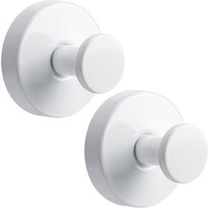 Suction Cup Hooks for Shower No-Drill Bathroom Hooks for Towels, Robes, Loofah Mountable on Bathroom Walls, Kitchen, Glass, Mirrors, Tile and Smooth,Non-Porous Surfaces (2, White)