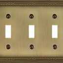 1-Pack Antique Brass Triple Toggle Wall Plates, 3 Gang Light Switch Covers, Durable Metal Switch Plate Covers, Decorative Pearl Design, 6.77''*4.88'', Midsize