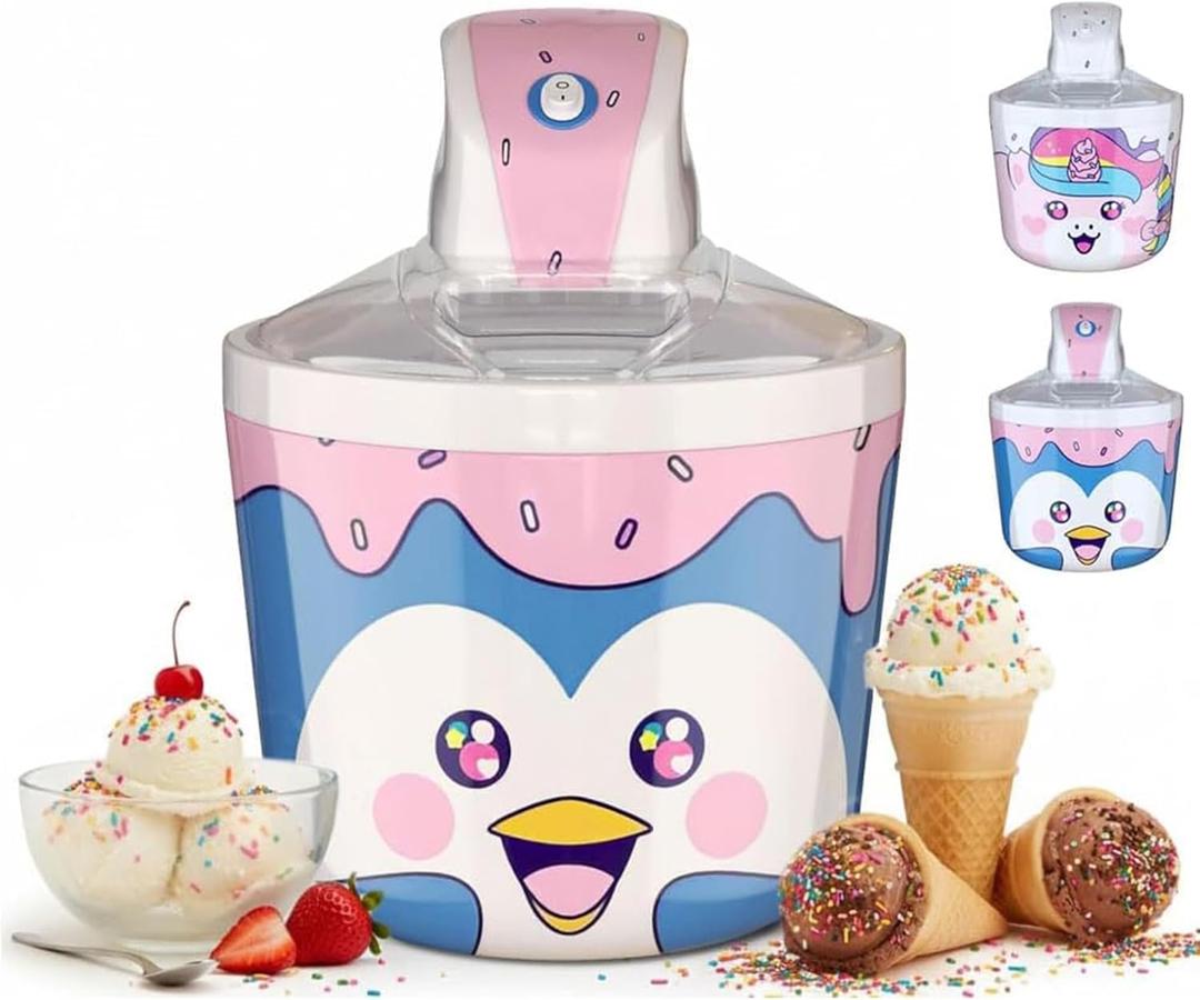 Cooler Concepts 1.2 Qt Penguin Electric Ice Cream Maker for Kids  Best Countertop Ice Cream Machine for Homemade Soft Serve, Sorbet, Gelato, Frozen Yogurt  Fun Desserts for Families, Easy to Clean
