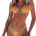 TASHEHE Women's Triangle Thong Bikini Set Sexy String Brazillian Two Piece Swimsuit Cute Bikini Bathing Suit, Size M