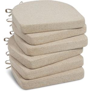Shinnwa Kitchen Chair Cushions Set of 6, Non-Slip Dining Chair Cushions with Ties and Machine Washable Cover, 6 Pack, 17 x 16.5 x 2in, Light Linen