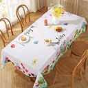 Easter Tablecloth for Rectangle Tables, Washable Spring Table Cover Printed with Colorful Easter Eggs and Cute Bunnies for Dinner Table, Indoor Outdoor Party Decoration (Rectangle, 52" x 70")