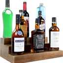 TONGMO Liquor Bottle Stand - 16 Inch 3 Tier Liquor Bar Bottle Display Shelf, Holds 15 Bottles, Solid Wood, No Installation Required (Dark Walnut)