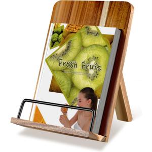 Acacia Wood Cookbook Stand for Kitchen Counter - Adjustable Recipe Book Holder & Tablet Stand - Heavy Duty Hands-Free Bookstand for Large Cookbooks, iPad & Bible - Rustic Farmhouse Decor