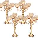 Tioncy 4 Pcs 5 Arm Crystal Candelabra Centerpieces for Tables 21.5 Inch Tall Crystal Candle Holders Bowl for Home Wedding Dinner Anniversary Party Events Table Decoration (Gold)