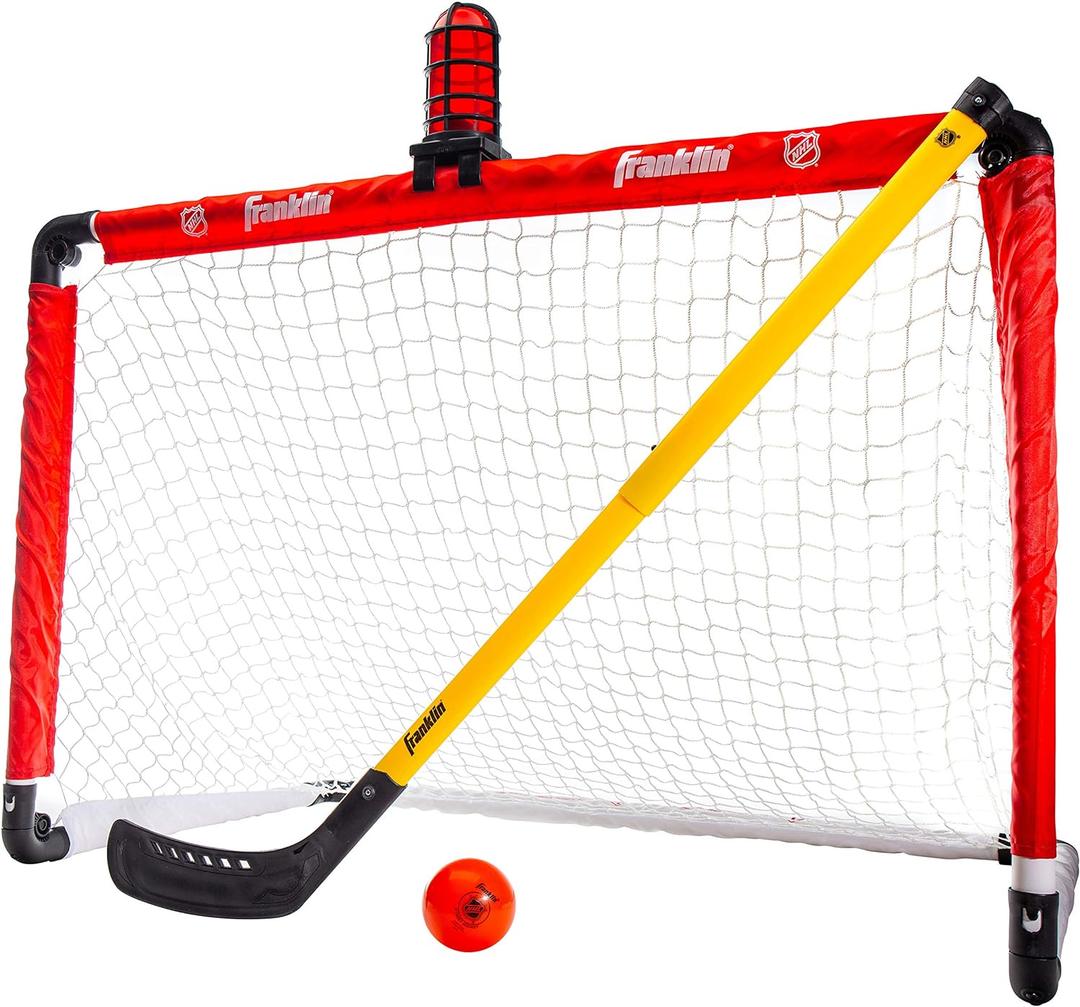 Franklin Sports Mini Hockey Goal Set - NHL Light Up Knee Hockey Goal and Stick Set with Hockey Ball - Perfect for Indoor Floor Hockey and Knee Hockey, Red, 36" L x 36" W x 24" H