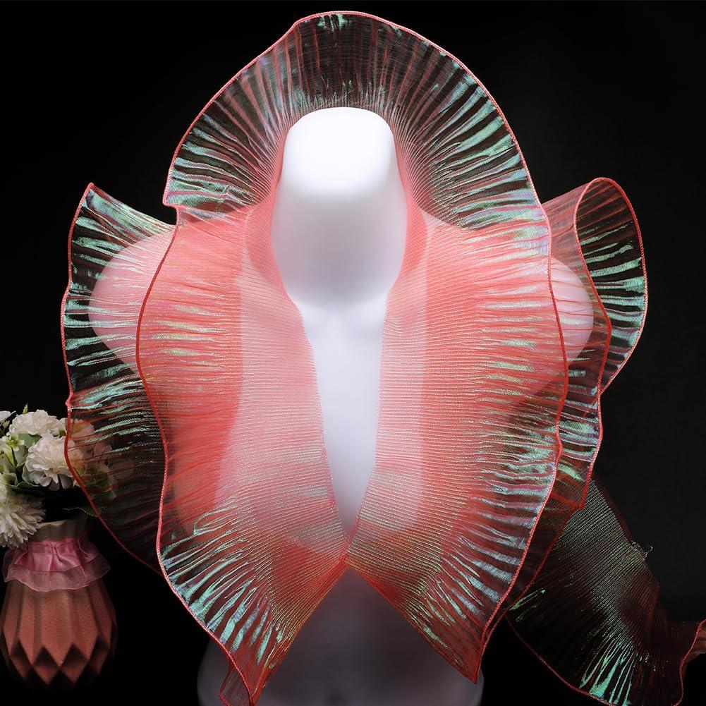 GORGECRAFT 10 Yards Ruffled Fabric Organza Trims Gradient Pleated Lotus Leaf Trim Lace Fabric Ribbon Tulle Border Retro Chiffon Trimmings Decorative Applique for Sewing Dress Costume Craft(Coral)