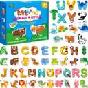 52PCS Letters & Animal Magnets, Magnetic Alphabet Animals Fridge Decors for Toddlers Educational A-Z Learning Toy Refrigerator Magnets for Kids 3 4 5 Years Old