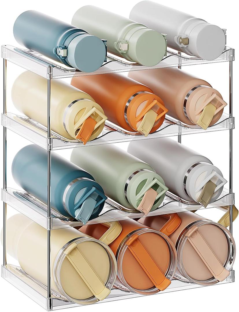 LAMU Stackable Water Bottle Holder Organzier for 40 oz Large Tumbler, 4 Tier Clear Tumbler Bottle Cup Rack for Kitchen Cabinet Organziers and Storage, Hold 12