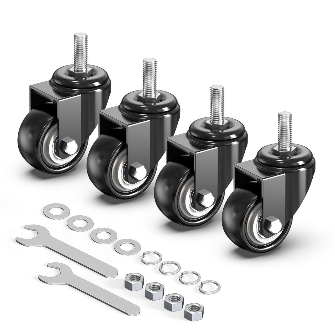 HOLKIE Caster Wheels 2 inch with No Brake Casters Set of 4, Threaded Stem 3/8" -16 x 1 (Diameter 3/8", Length 1") Swivel Set of 4 Heavy Duty Castors Black