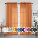 OWENIE Sheer Curtains 90 Inches Long 2 Panels Set for Bedroom, Light Filtering Sheer Curtains Rod Pocket Voile Drapes for Living Room, Airy Soft-Touching Drapes, Orange, Each 42" W x 90" L