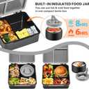 Bento Lunch Box with 8oz Soup Thermo,Kids Leakproof 4 Compartment Lunch Food Containers with Sauce Cup and Ice Pack,Kids Thermo Insulated Hot Food Jar and Lunch Bag for School,Trvael-Black