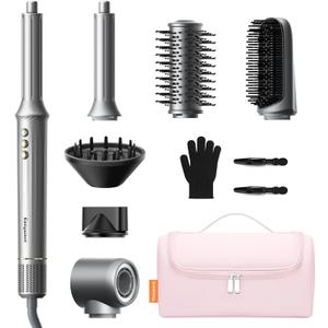 Easywave 7 in 1 Hair Dryer Brush: 110,000 RPM HighSpeed Blow Dryer with Negative Ions for FrizzFree Styling Fast Drying Auto Curling Volumizing Straightening, Hot Air Brush with Travel Bag
