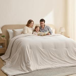 Bedsure Super King Comforter Set - Beige Soft Bedding for All Seasons, Cationic Dyed Bed Set, 3 Pieces, 1 Super King Size Comforter (120"x120") and 2 Pillow Shams (20"x36"+2")
