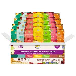 SUNGIVEN High Protein Overnight Oats Family Size Variety Pack - 7 Flavors Low Sugar Keto Instant Health Breakfast Oatmeals with Cinnamon Berries Ginger Pumpkin Seed Goji, 28-Packs, 74.1oz (EXP 12/23/26)