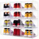 HomeBuddy Shoe Organizer Box - 12 Pack Shoe Box, Stackable Sneaker Storage, Sturdy Shoe Containers with Back Ventilation, Clear Shoe Boxes - Bamboo Charcoal Deodorizers Included, Pack of 6