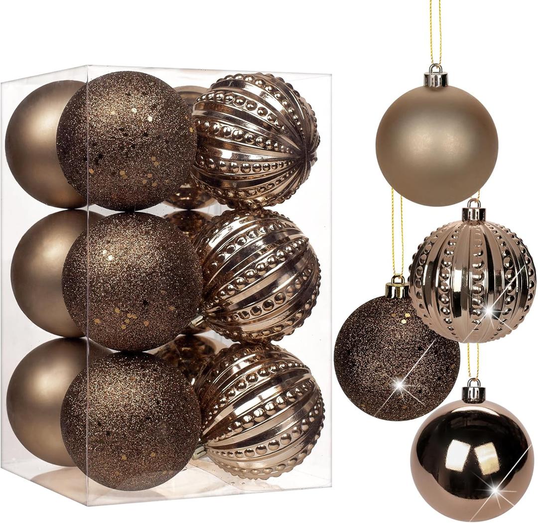 3.15" Bronze Christmas Balls Ornaments 12 Pcs Shatterproof Christmas Ornaments Set Matte Large Bronze Ornament for Xmas Tree Halloween Holiday Party