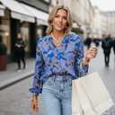 Astylish Womens 2026 Boho Floral Loose Spring Summer Tops Lantern Sleeve Flowy Blouses V Neck Button Down Shirts (M)