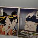 MHYIDUT 2Pcs Cute Funny Japanese Cat Wall Art Woman Yelling at Cat Posters Prints Vintage Japanese Canvas Paintings japanese Wall Decor Pictures Living Room Dining Room Kitchen Decoration Unframed