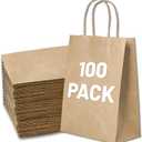 Gift Bags 8.25"X5.9 "X3.15" 100pcs Brown Kraft Paper Bag with Handles for Small Business Christmas Bulk, Wedding, Party Favor, Shopping, Lunch, Halloween Trick-or-Treat Bags (1 Count (Pack of 100))