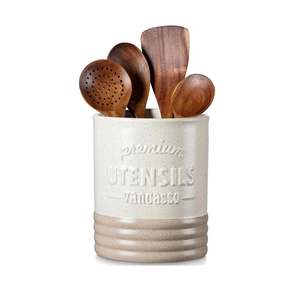 vancasso Sabine Utensil Holder, 7.2" Large Utensil Crock for Kitchen Counter, Ceramic Utensil Crock Storage, Matte Cream-Colored Farmhouse Utensil Organizer, Utensil Storage for Home Décor, Gifts