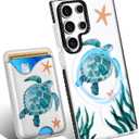 Toycamp for Samsung Galaxy S23 Ultra Case - Compatible with Magsafe Credit Card Holder Wallet Magnetic Cute Women Teen Girls Kawaii Girly Unique Sea Turtles Design Phone Cover for Galaxy S23 Ultra