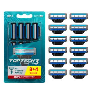 Razor 3 for Men - Replaceable Cartridges for Manual Shaving Razor - 3-Blade Technology Refills - Fits Gillette Mach3 - Soft Shave Sharp Blades - Cost-effective Refill (8 refills)