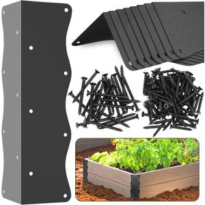 8-Pack Heavy-Duty Metal Corner Brackets for Raised Garden Beds (11"x3"x3") - L-Shaped Reinforced Connectors with Short/Long Screws, Fits 20"-24" Bed Edges & Wooden Shelves/Cabinets