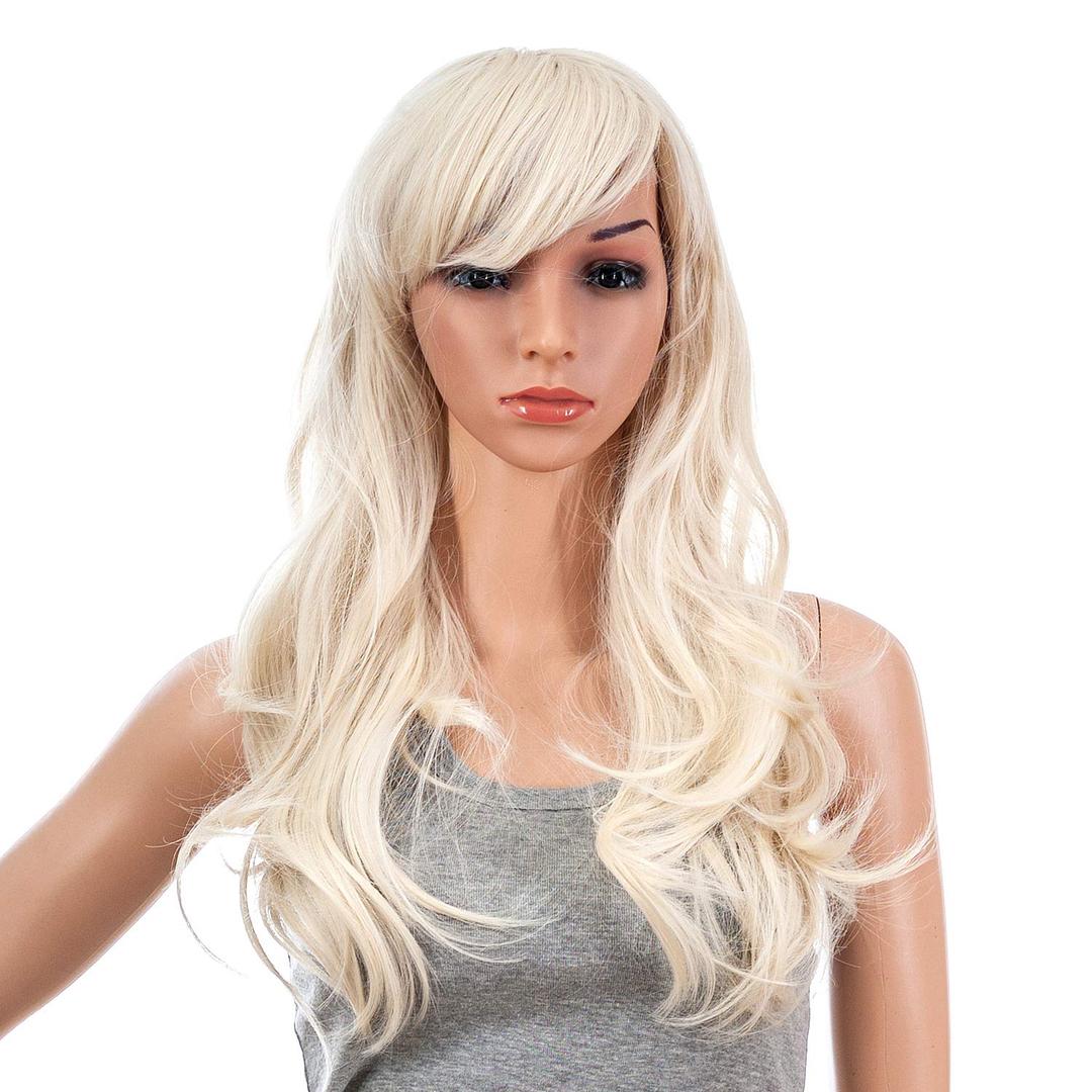SWACC 26-Inch Long Curly Wave Cosplay Synthetic Wig Colored Hair Piece for Women with Wig Cap (Platinum Blonde)