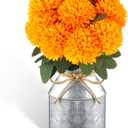 Domensi Mexican Artificial Marigold Flowers Table Centerpiece Decoration 9 Fake Silk Flowers with Metal Pot Halloween Flower Day of The Dead Home Dining Table Decoration for Diwali(Orange)