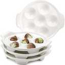 Okllen 4 Pack Ceramic Escargot Plates with 6 Holes and Handles, 6.5 Inch Seafood Snail Dish Footed Plates White Escargot Baking Dish Barbecue for Home, Kitchen, Restaurant