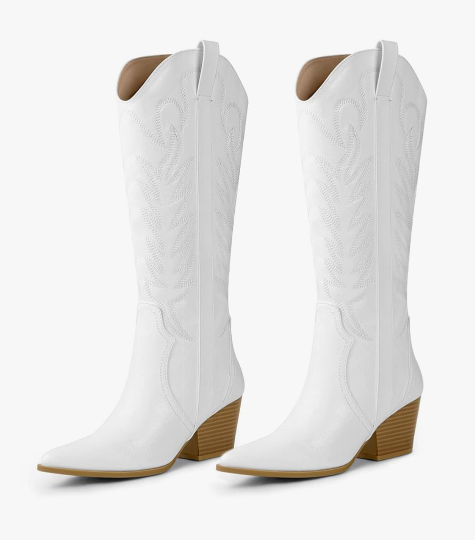 Arromic Cowboy Boots for Women Comfortable Womens Embroidered Western Cowgirl Knee High Boots Pointed Toe Zipper Chunky Heel Country Outfit Retro Tall Boots 10