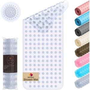 Bathtub Mat Non Slip Bath mat Extra Long 39x15.5 inch, Tub Mat Suction Cups and Drain Holes, Shower Mat Non Slip Anti Slip, Machine Washable, Bath Mat for Inside Shower, Clear