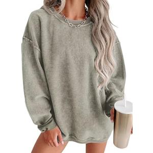 Jokeluck Women's Casual Corduroy Sweatshirts 2025 - Comfortable Long Sleeve Crewneck Pullovers for Fall and Winter M