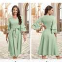 DRESSTELLS Women's Cocktail Dress Summer Wedding Guest Party Vintage 3/4 Bell Sleeve V Neck A-Line Dress (Green, XXXL)