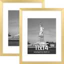 ENJOYBASICS 11x14 Picture Frame, Display Poster 8x10 with Mat or 11 x 14 Without, Wall Gallery Photo Frames, Gold, 2 Pack (11x14, Gold)