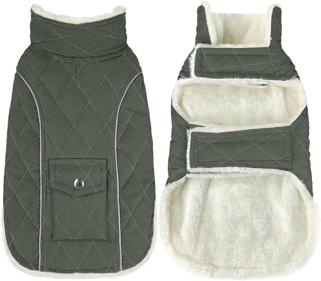 Malier Dog Winter Coat, Windproof Dog Cold Weather Coats with Real Pocket, Winter Extra Warm Pet Coat Fleece Jacket Reflective Clothes for Small Medium Large Dogs and Puppy (Green, X-Small)