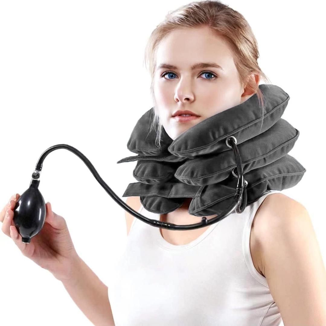 Neck Stretcher, Cervical Traction Device, Neck Traction Device, Adjustable Inflatable Neck Braces for Neck Pain and Support, Neck Stretcher Cervical Traction, Neck Decompression Home Use (Gray) (Grey)