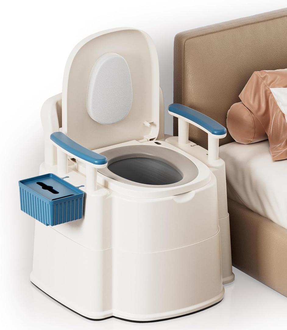 Bedside Commode, Upgraded Safety Commode Toilet for Elderly and Disabled, Potty Chair for Adults with Detachable Armrest, 16.3" Seat Width, 500lbs Heavy Duty - Bedside Commodes for Seniors