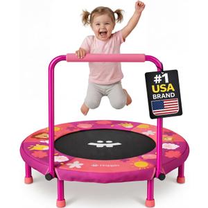 Happin 36'' Toddler Trampoline Indoor, Foldable Mini Trampoline for Kids Ages 2-6, ASTM Certified, Adjustable Handle, Safety Pad for Indoor & Outdoor, Baby Trampolines, for Boy & Girl