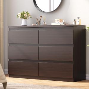 Simply Modern 6-Drawer Dresser, Chest of Drawers for Bedroom, Living Room, Hallway, and Entryway - Large Storage Cabinet with Smooth Metal Rails - Retro Brown