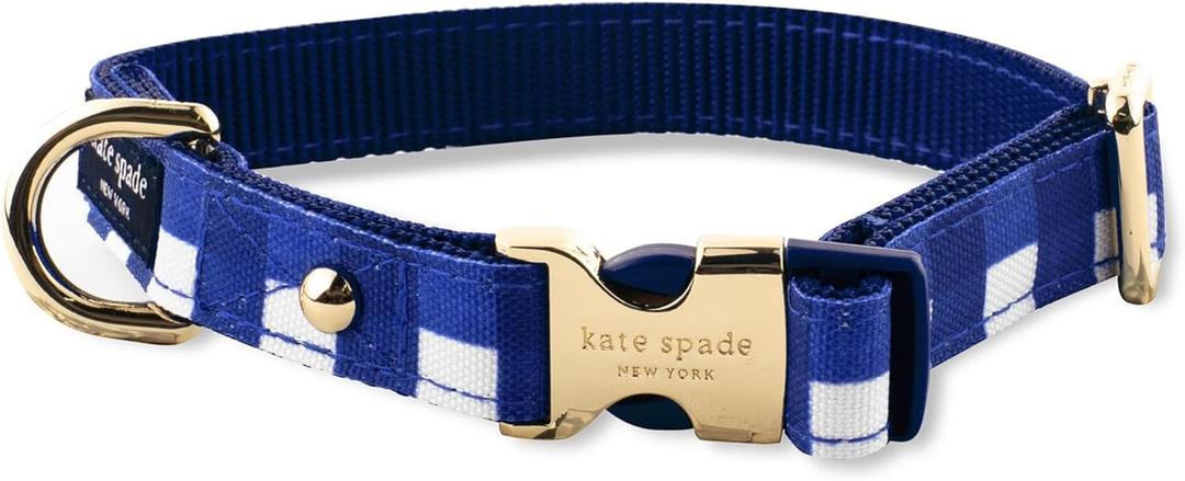 kate spade new york Cute Dog Collar with Gold Metal Details & Plastic Buckle, 10.5 to 13.5 Adjustable Dog Collar for Female or Male Dogs, Small to Medium Dogs, Navy Gingham