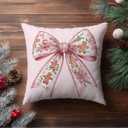 Coquette Preppy Pink Christmas Gingerbread Bow Decor Pillow Covers 18x18,Girly Pink Floral Christmas Xmas Decorative Throw Pillow Covers for Girls Room Dorm Home