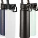 Volhoply Insulated Water Bottles with Straw Bulk 4 Pack, 22 oz Stainless Steel Sports Bottle with Handle Lid,Double Walled Vacuum Metal Water Cups with Wide Mouth, Reusable Waterbottle(Mix,4 Set)