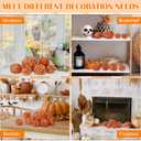 8 Pcs Fall Thanksgiving Pumpkin Decor Glitter Velvet Pumpkin for Home Rustic Farmhouse Artificial Decoration for Autumn Harvest Home Centerpiece Kitchen Thanksgiving Halloween(Orange)