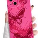 3 x NITITOP Compatible with iPhone 13 Case Cute Aesthetic Butterfly Pattern for Women Girls Soft TPU Shockproof Stylish Full Camera Protective Phone Cover - Rose Red